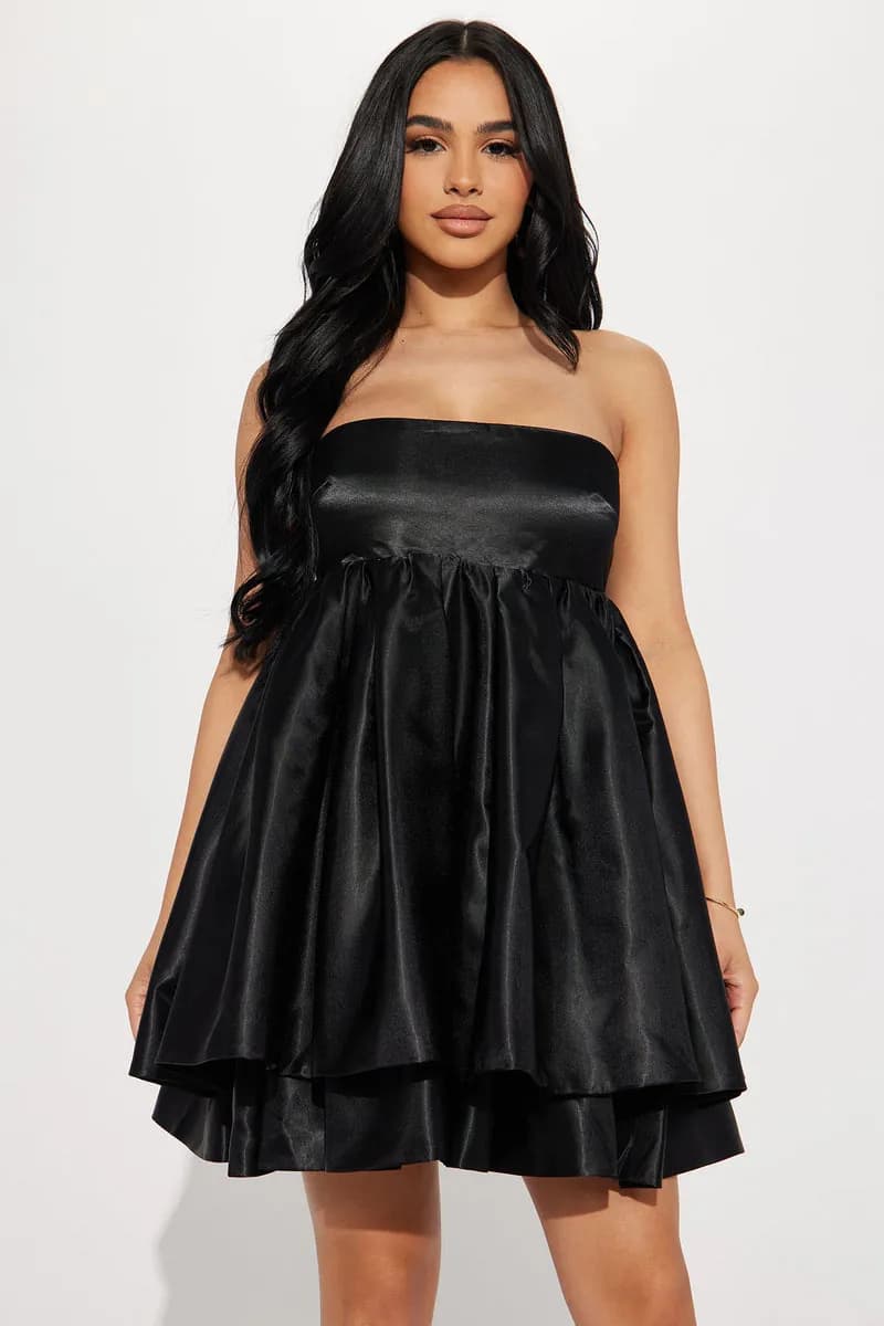 First Crush Satin Babydoll Dress - Black — image 1 of 1
