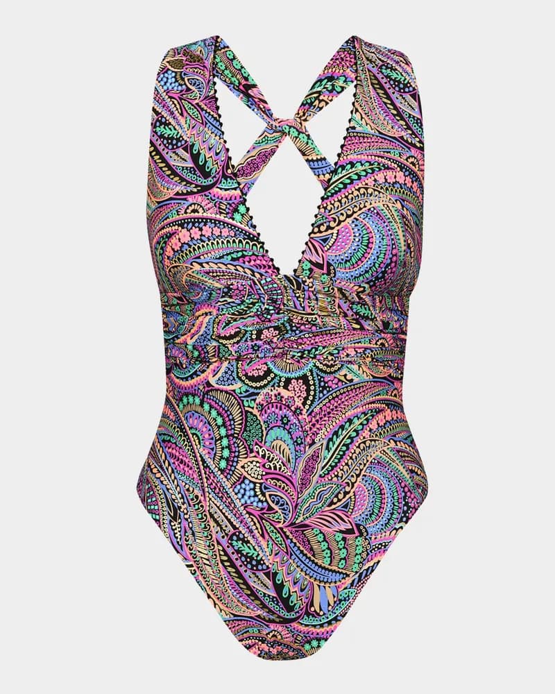 Funky Flowers V-Wire Plunge Cheeky One Piece Swimsuit — image 1 of 1