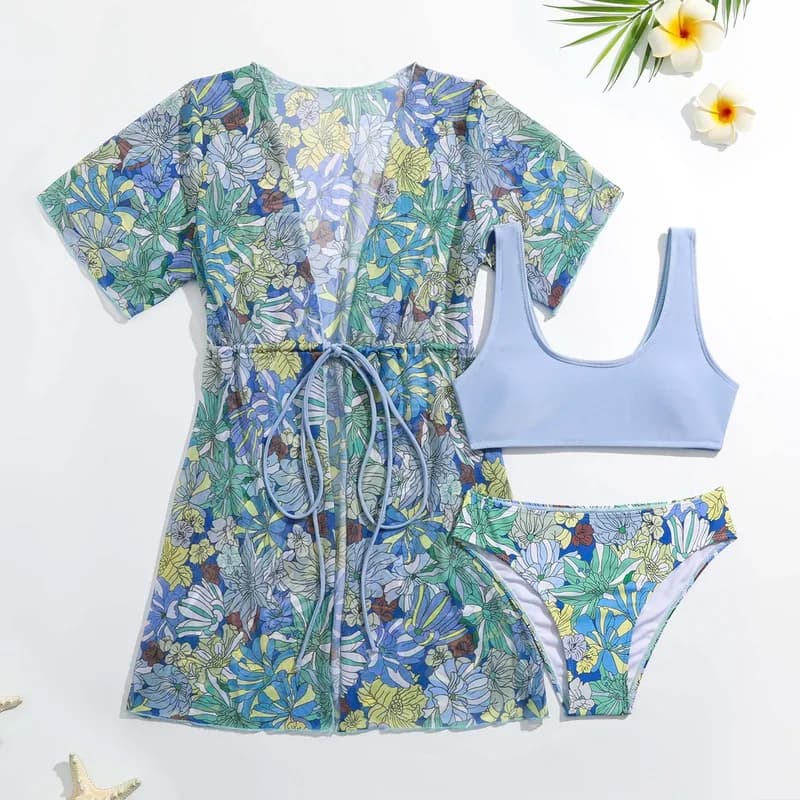 Kaitlynn Tropical Floral Drawstring Cover-Up Dress — image 1 of 1