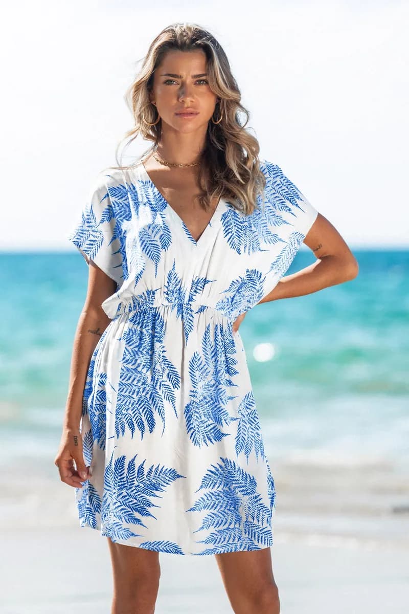 Leaf Print V-Neck Cover-Up Dress — image 1 of 1