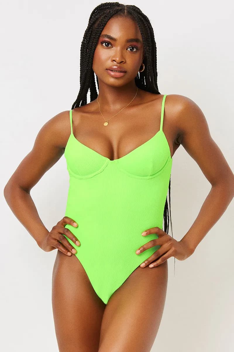 Marie Ribbed Underwire One Piece Swimsuit - Green Glow — image 1 of 1