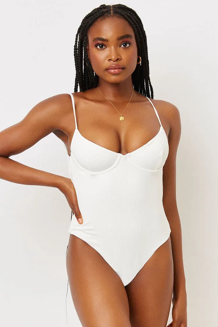 Marie Ribbed Underwire One Piece Swimsuit - White — image 1 of 1