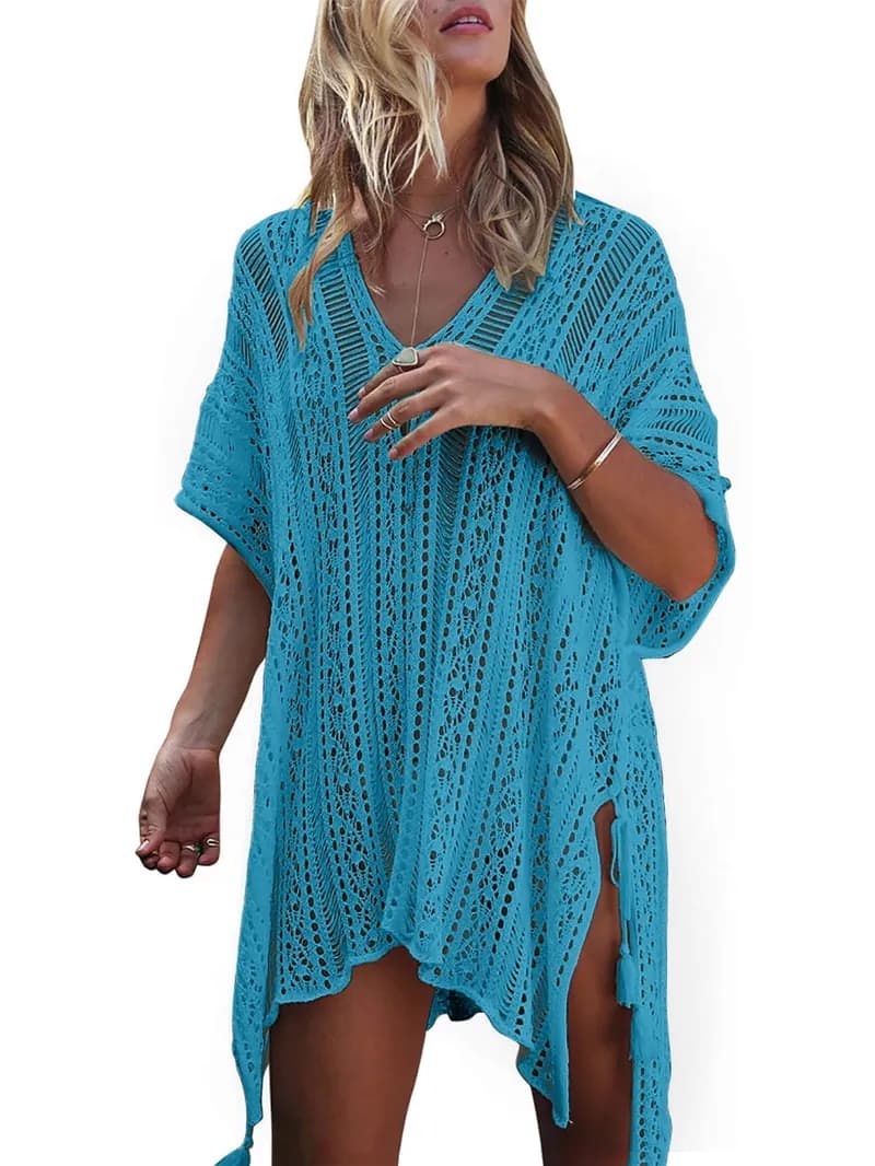 Midnight Blue Sheer Crochet Cover-Up Dress — image 1 of 1