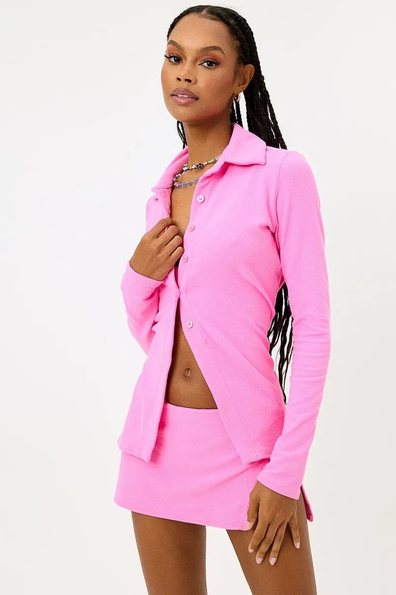 Nova Terry Long Sleeve Button Up - Blushing — image 1 of 1