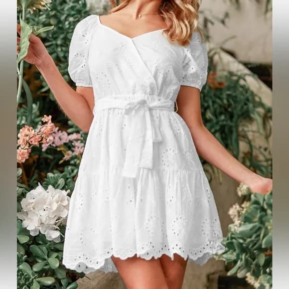 Querim Belted Floral Eyelet Milkmaid Dress — image 1 of 1