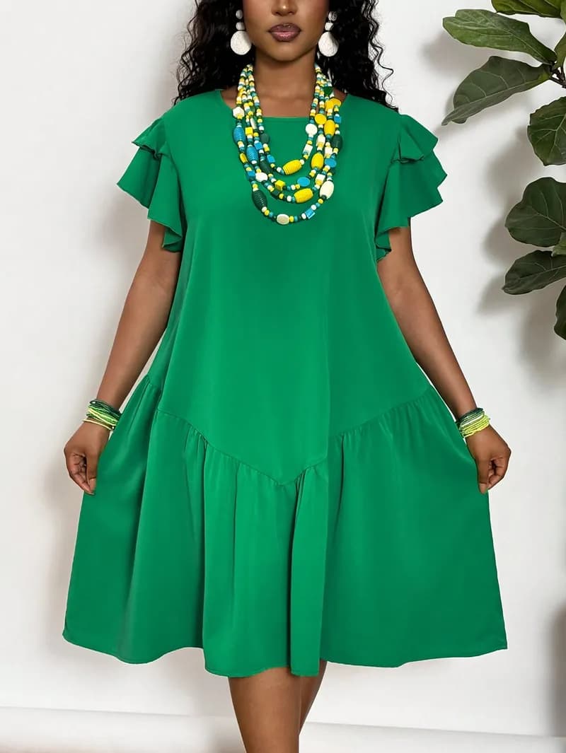 Ruffled Round Neck A-Line Dress — image 1 of 1