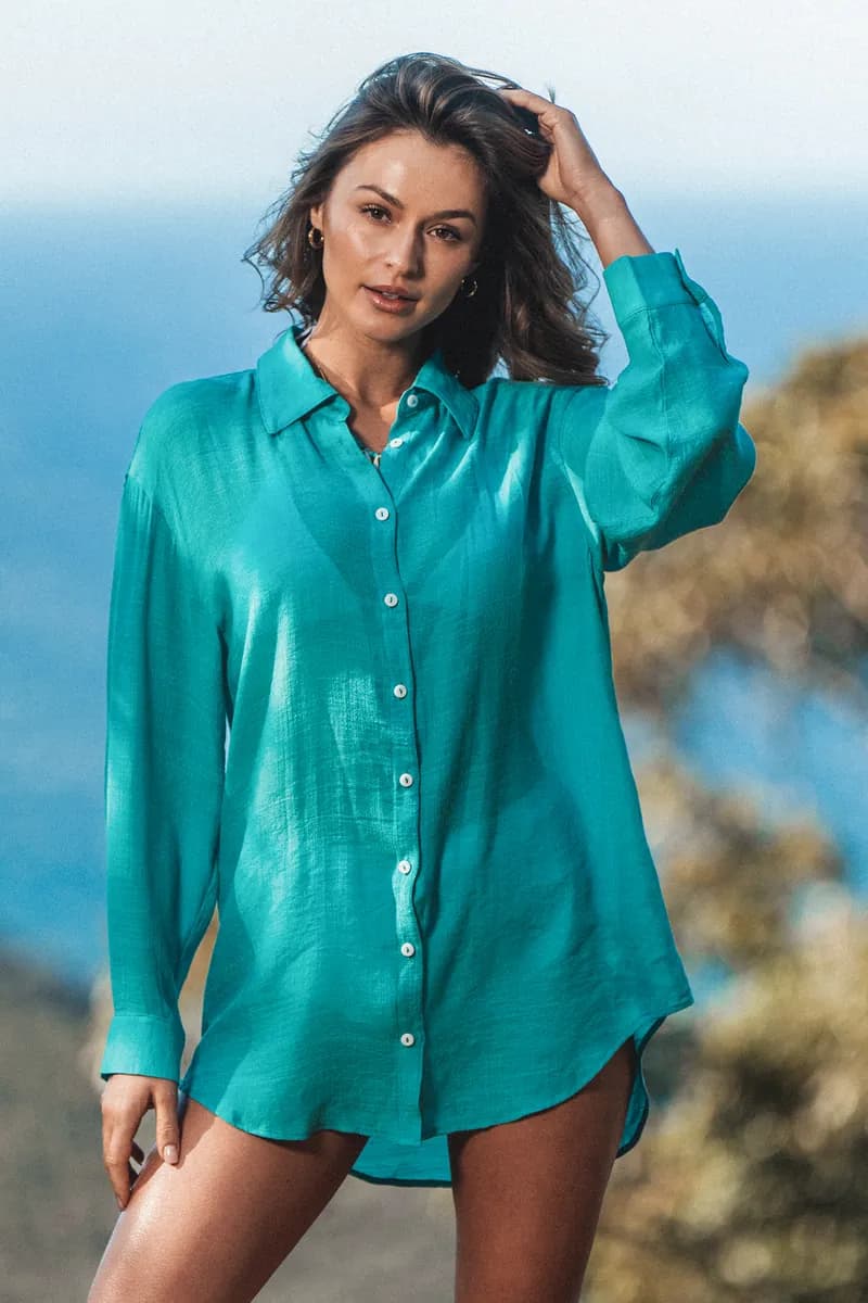 Seafoam Long Sleeve Cover-Up Shirt — image 1 of 1