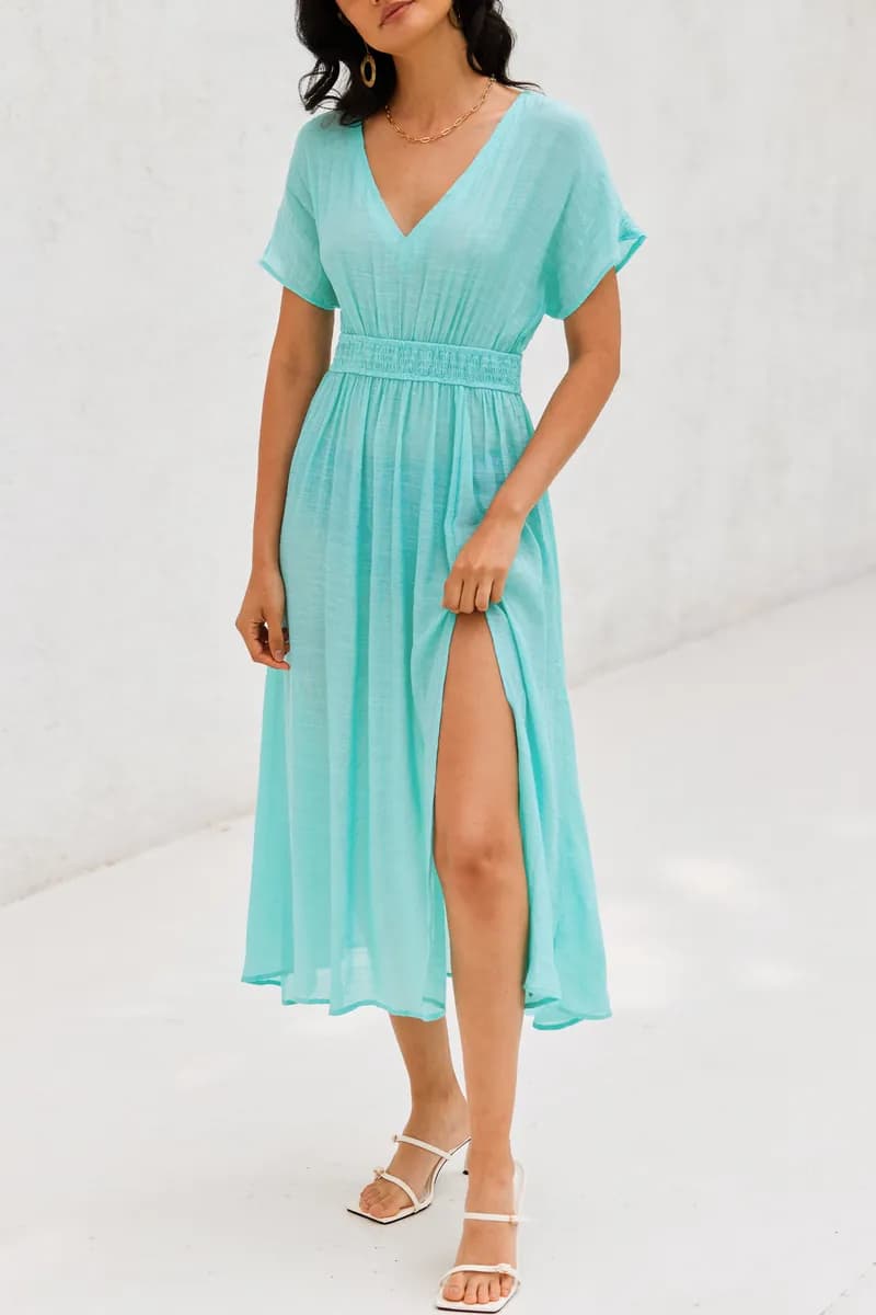Seafoam Plunging Smocked Cover-Up Maxi Dress — image 1 of 1