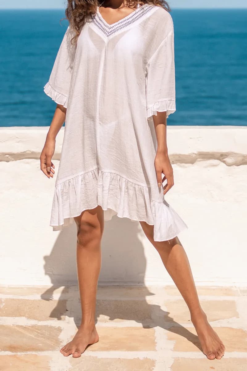 Stitching V-Neck Flounce Cover-Up Dress — image 1 of 1