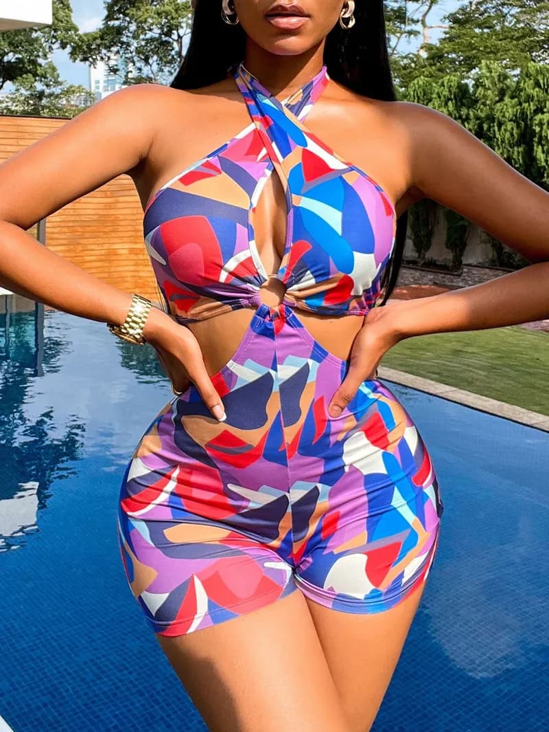 Striped Cutout Halter Jumpsuit — image 1 of 1
