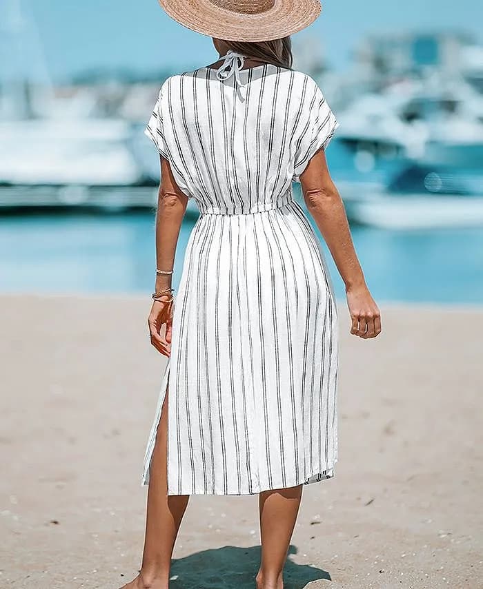 Striped Midi Cover-Up Dress — image 1 of 1