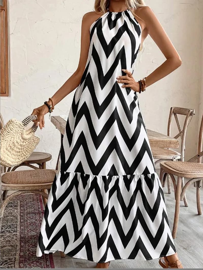 Striped Ruffled Halter Maxi Dress — image 1 of 1