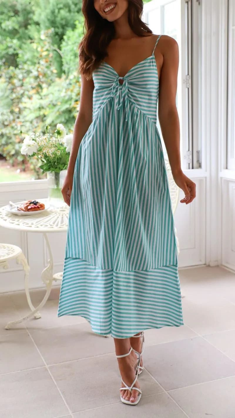 Striped Tie Front Midi Dress — image 1 of 1