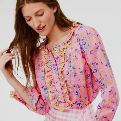 The Countryside Poplin Ruffle Blouse - Rustic Floral in Midnight — image 1 of 1