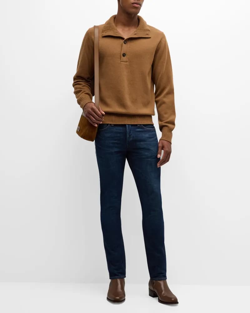 The Coziest Cashmere Blend Ribbed Half-Button Sweater - Toffee — image 1 of 1