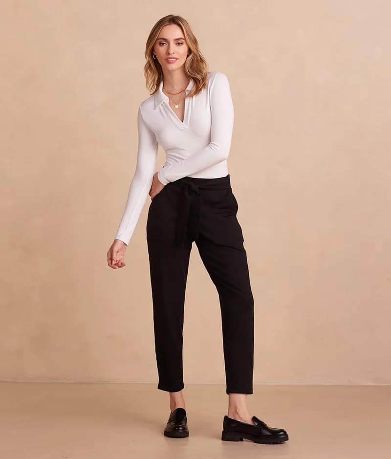 The Essential Long Sleeve Collared Bodysuit - White Sand — image 1 of 1