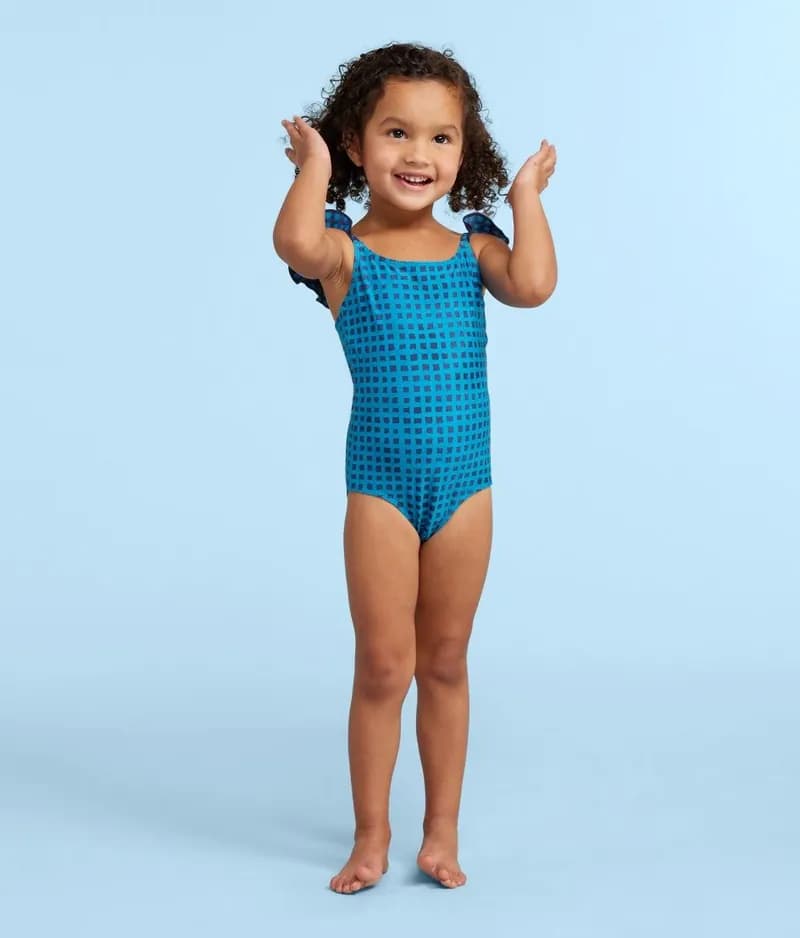 The Girls' Ruffle One Piece - Gingham in Calypso — image 1 of 1