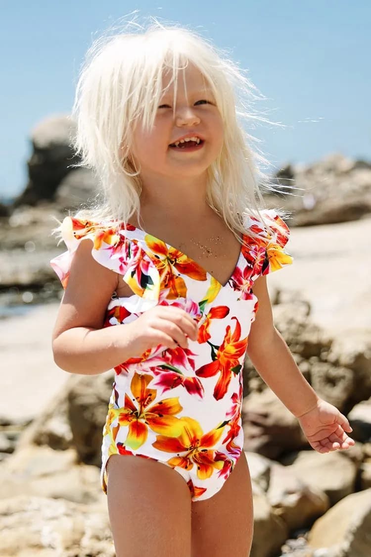 The Girls' Ruffle Square-Neck One Piece - Bouquet Parade