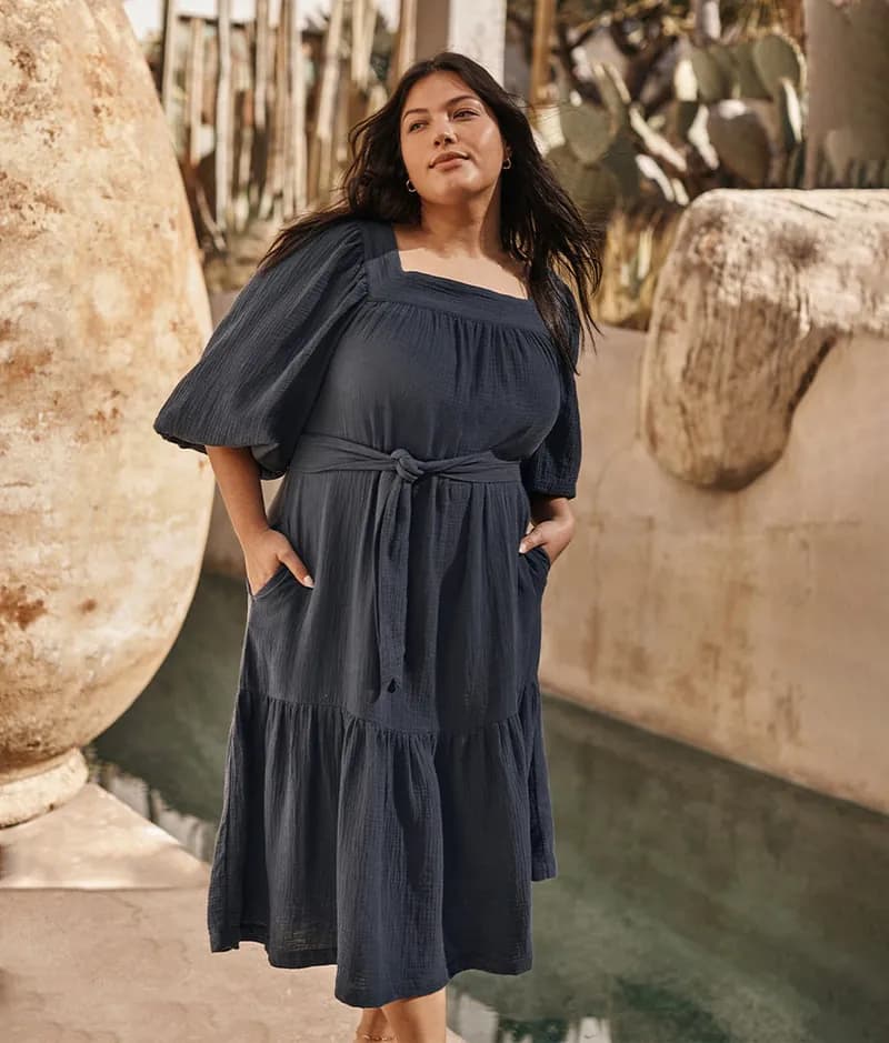 The Going Places Gauze Midi Dress - Midnight — image 1 of 1