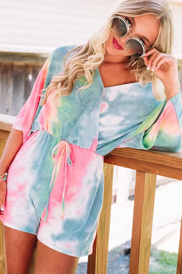 The Going Places Gauze Tie-Shoulder Romper - Summer Tie Dye — image 1 of 1