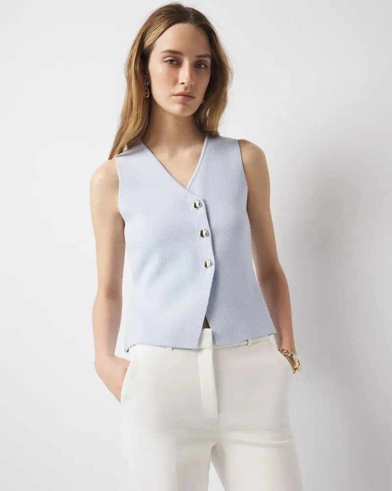 The High Neck Sweater Vest - Powder Blue & White Sand — image 1 of 1