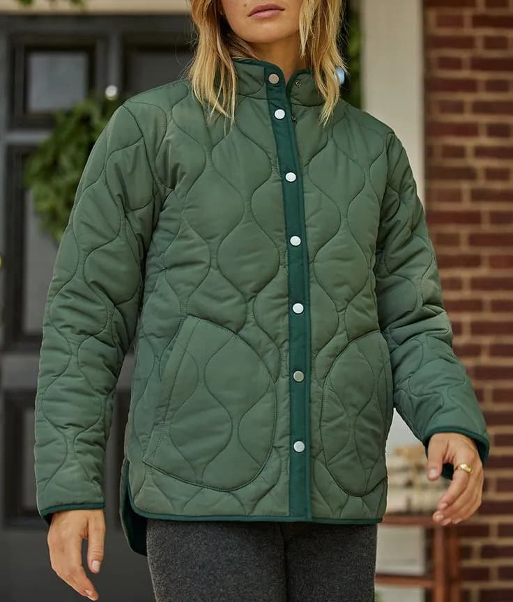 The Long Colorblock Eco Quilted Coat - Olive & Eden — image 1 of 1