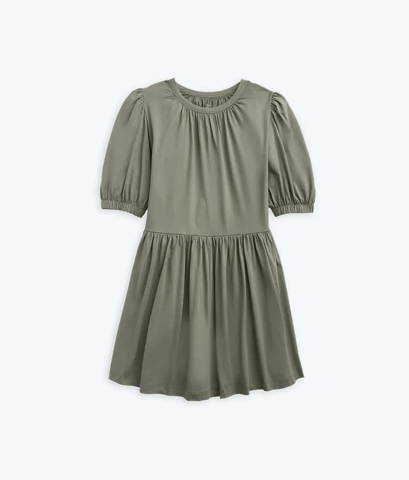 The Luxe Pima Puff-Sleeve Mini Dress - Agave — image 1 of 1