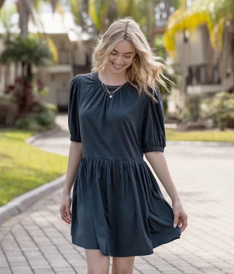 The Luxe Pima Puff-Sleeve Mini Dress - Main — image 1 of 1