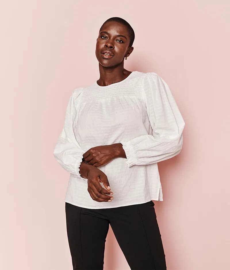 The Perfect Smocked Cotton Top - White Sand — image 1 of 1