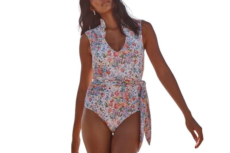 The Ruffle Breaker Belted One-Piece - Bouquet Parade — image 1 of 1