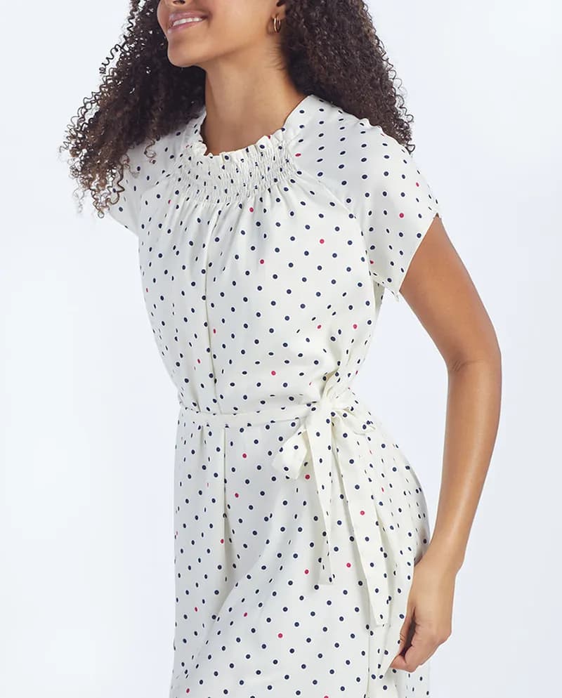 The Silky Flutter Sleeve Dress - White Sand Dot — image 1 of 1