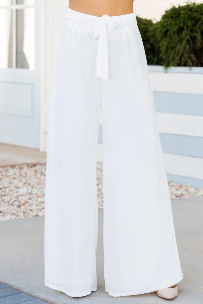 The Silky Luxe Palazzo Pants with Ties - Cloud White — image 1 of 1
