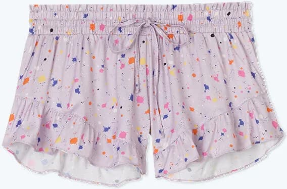 The Silky Ruffle Shorts - Paint Splatter in Lilac — image 1 of 1