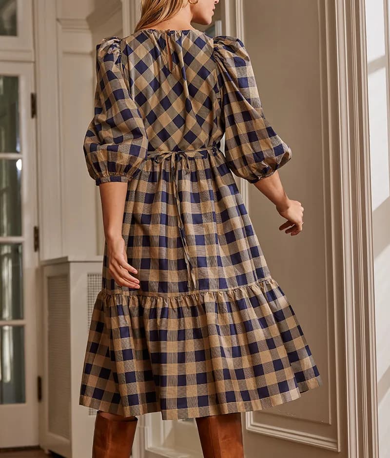 The Tiered Midi Dress - Buffalo Check in Midnight & Toffee — image 1 of 1