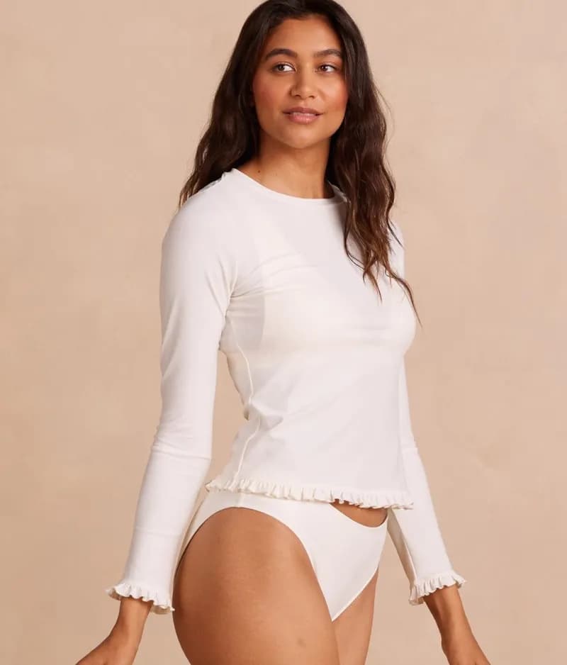 The Waterside Ruffle Rash Guard - White Sand — image 1 of 1