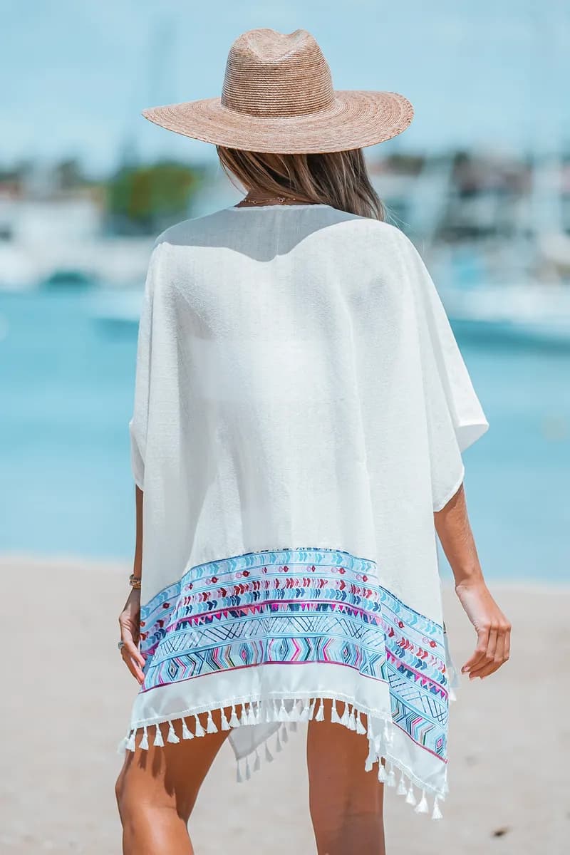 Tribal Print Tassel Trim Cover-Up Kimono — image 1 of 1