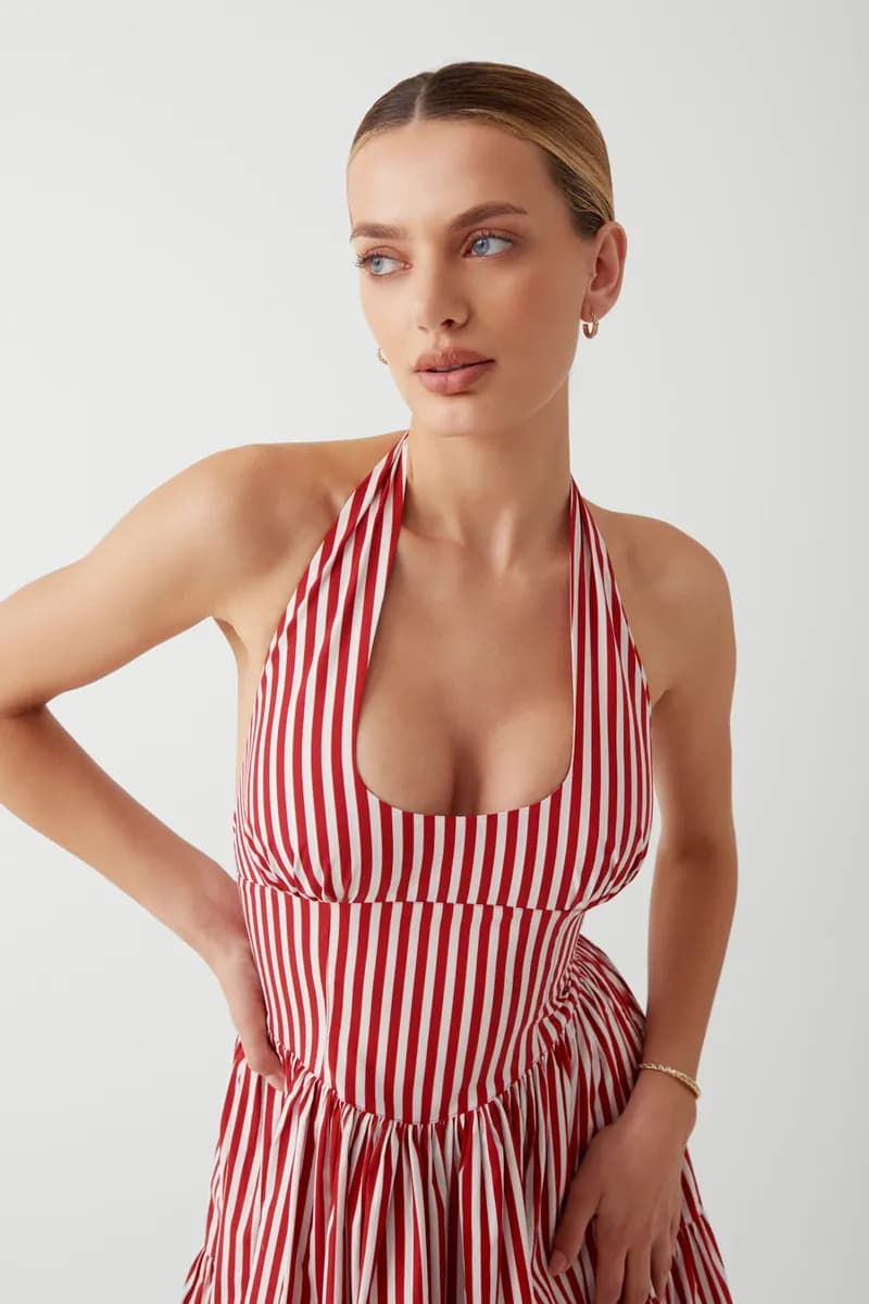 Tulsa Halter Midi Dress - Scarlet Stripe — image 1 of 1