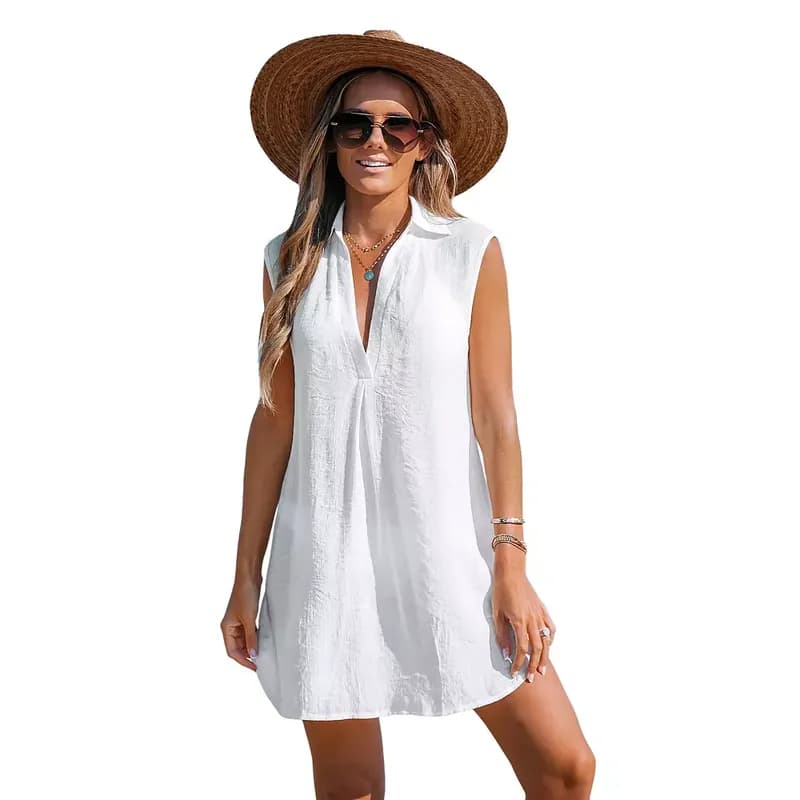 V-Neck Basic Collar Cover-Up Dress — image 1 of 1