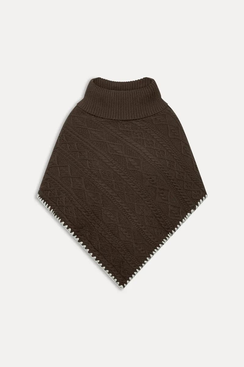 Windswept Cotton Knit Poncho - Chocolate Brown — image 1 of 1