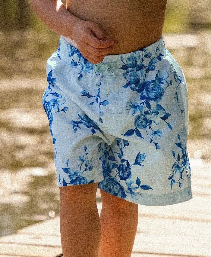 Boys Midnight Rose Drawstring Swim Board Shorts