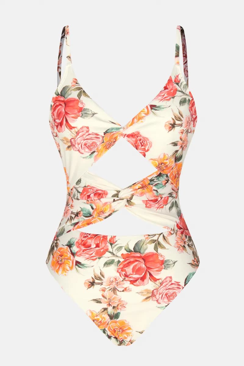 Elegant Rose Twisted Cutout Cheeky One Piece Swimsuit — image 1 of 1