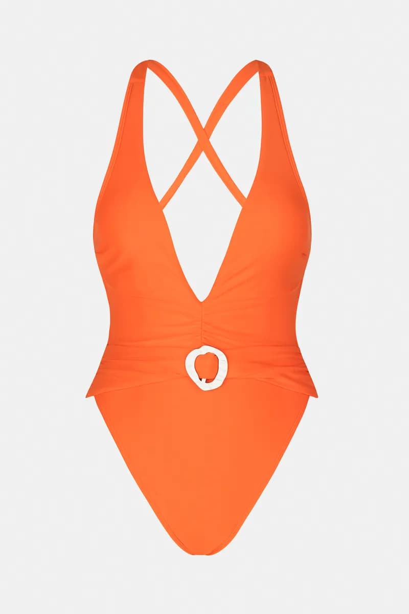 Flame Plunge Ruched Ultra Cheeky Monokini Swimsuit — image 1 of 1