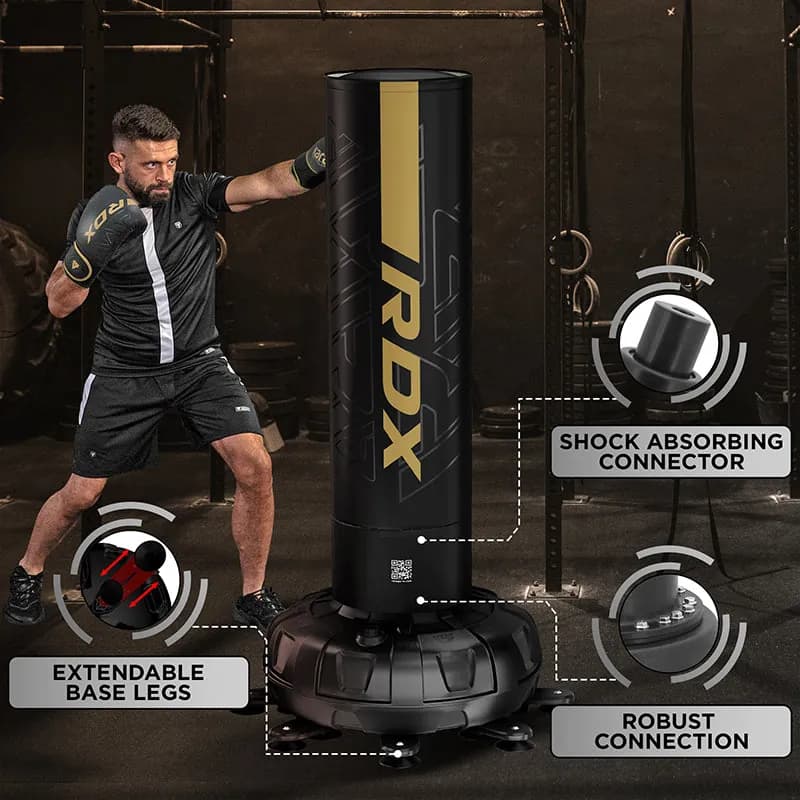 RDX F6 6ft Kara Golden & Black Free Standing Punch Bag With Mitts Set — image 1 of 1