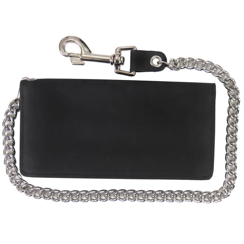7 Inch Black Premium Leather Bi-Fold Wallet with Credit Card Slots and Chain — image 1 of 1