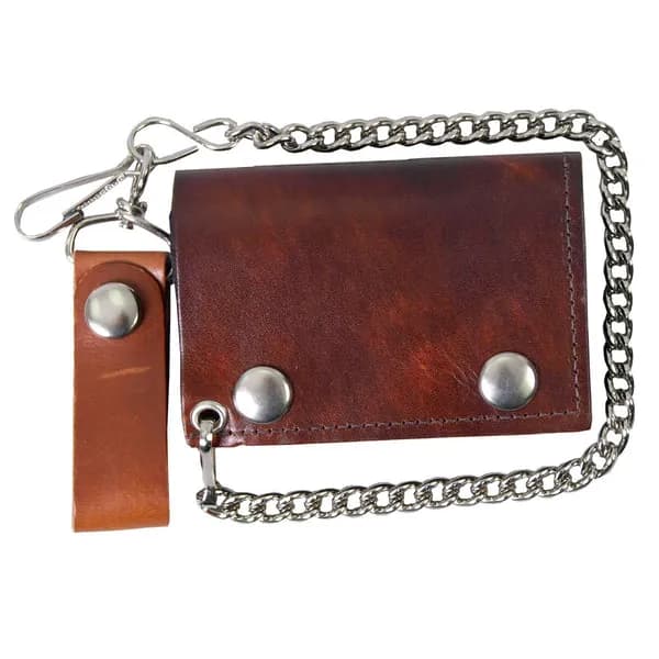 Antique Brown Tri-Fold Leather Wallet with Chain — image 1 of 1