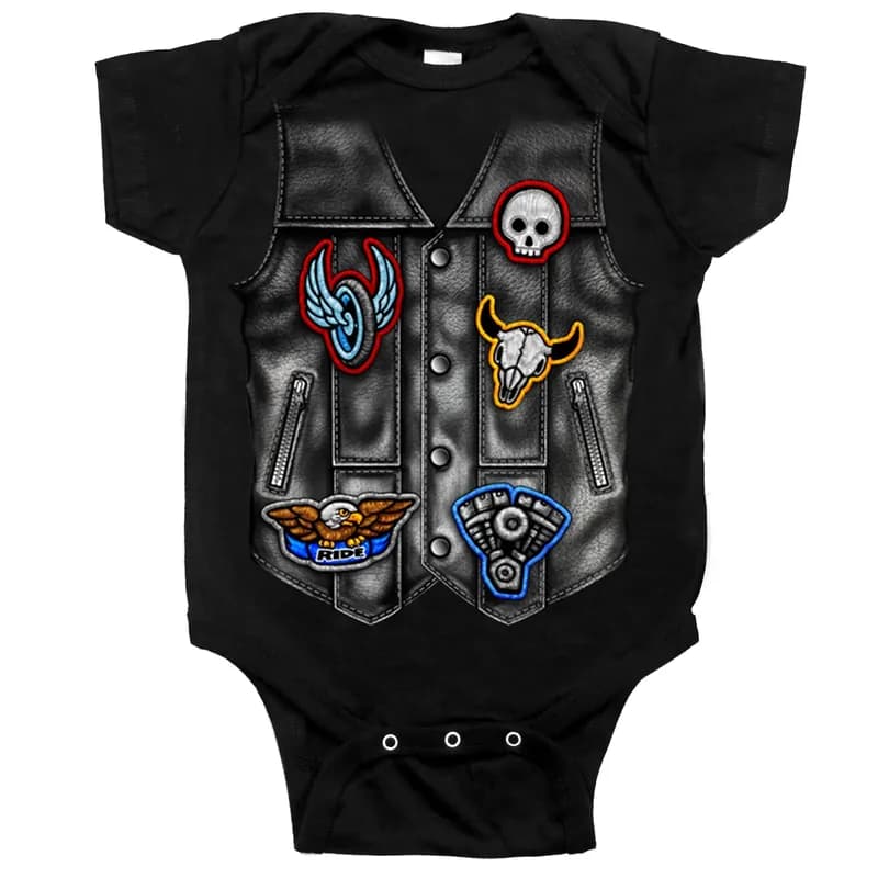 Black Bodysuit with Leather Vest Screen Print — image 1 of 1