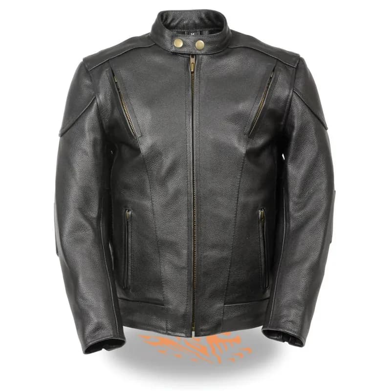 Boy's Black Leather Side Lace Vented Moto Jacket — image 1 of 1