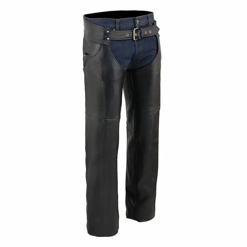 Chaps for Men's Black Premium Leather - Classic Jean Style Pockets Motorcycle Chap — image 1 of 1