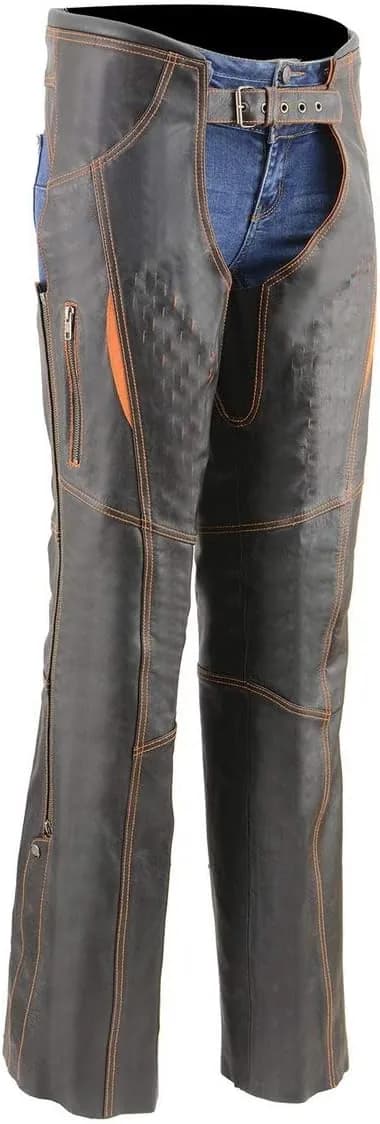 Chaps for Women Black and Orange Premium Skin Laser Cut Accent Stitching Motorcycle — image 1 of 1