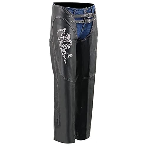Chaps for Women Black and Pink Low-Rise Waist- Double Buckle Reflective Embroidery — image 1 of 1